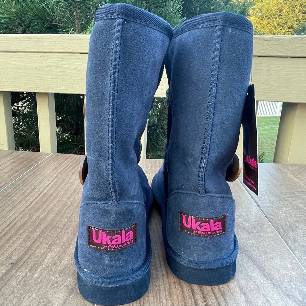 Ukala by Emu Girls AMELIA Blue Suede Leather Button Boots K3